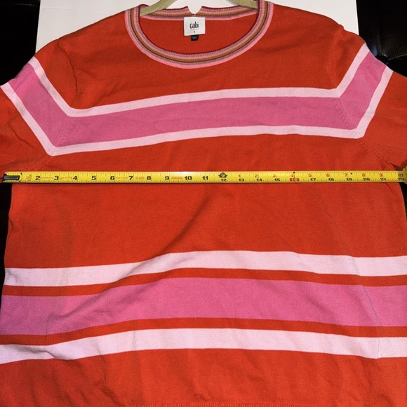Cabi 6168 Womens Cadet Pullover Sweater Sz L Pink Orange Stripe Cotton Preppy - Picture 6 of 6